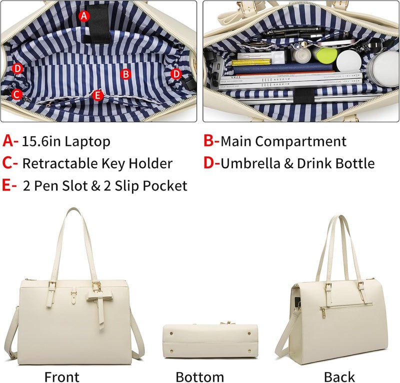 Keyli 4pc Sets Laptop Bag for Women Large Leather Laptop Briefcase with USB Charging Port Computer Shoulder tote Bags Purse - Image 4